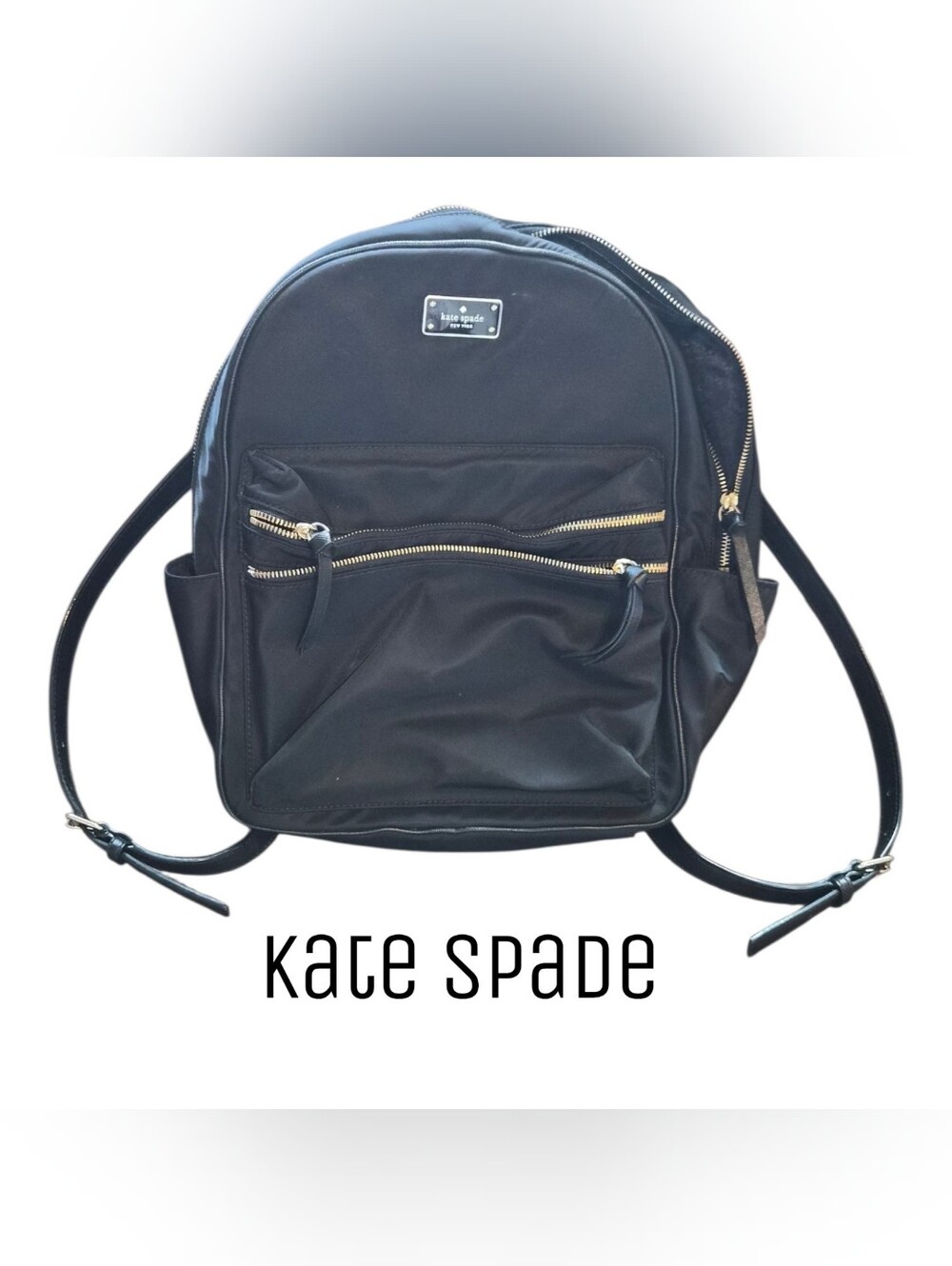 Kate spade Black Nylon Backpack with Gold Zippers